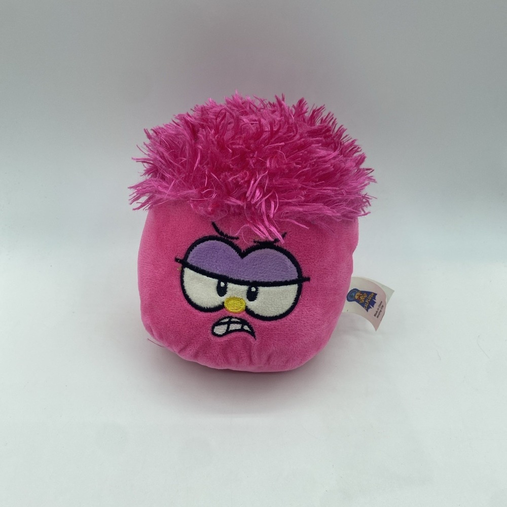 Calplush Character Plush Toy Kids Grumpy Face Fuzzy Hair Pink Puffle